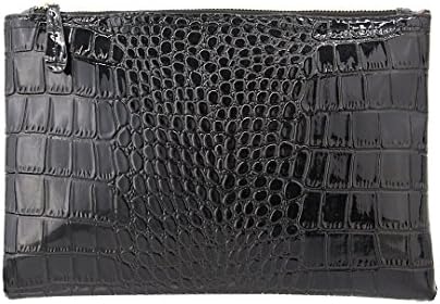 Delavayi Womens Girls Pu Leather Foldover Large Wristlet Envelope Handbag Messager Bag(Black)
