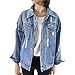 Produktbild MOIKA Damen Jeansjacke, Frauen-Herbst-Winter-Denim-Jacken-Weinlese-Lange Hülsen-Lose Jeans-Mantel Outwear (M, Blau)