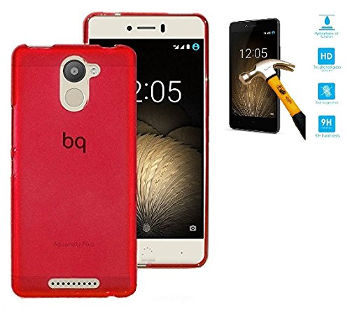 Funda TPU lisa para BQ Aquaris U Plus Roja   Protector de cristal templado