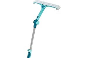 Leifheit Lave vitre télescopique 4-en-1 avec molleton microfibres, balai lave vitre articulé avec manche télescopique de 130 à 210 cm, fonction de nettoyage brevetée de l'encadrement, Click-System