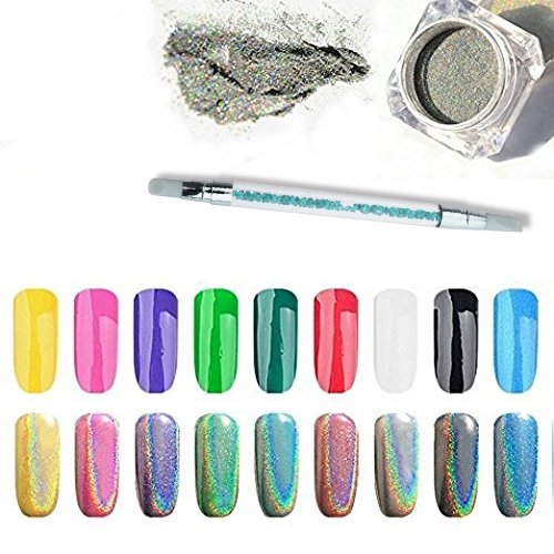 Sindy Nail Puder Magic Spiegel Holoeffekt metallic Puder Nail Art Additiv Pigment Holografische mit-Schwamm Pen 1g - 2