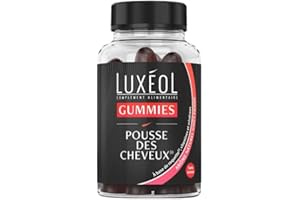 LUXEOL - Gummies Pousse Cheveux - Complément Alimentaire - Stimule Le Bulbe Capillaire - Plante, Minéraux, Vitamines - Arôme Fraise, Sans Sucres - Fabriqué En France - Programme 1 mois - 60 Gummies