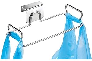 QUUPY Hanging Trash Bag Holder Stainless Steel,Large Stainless Steel Trash Bag Holder for Kitchen Cabinets Doors and Cupboards