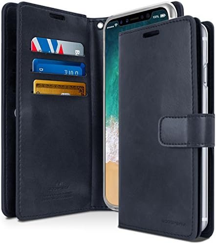 KILRELF® iPhone X Case, iPhone 10 Case, Mansoor Diary Case [Extra Card &amp; Cash Slots] Soft PU Leather Texture [Double Sided Wallet Case] w/ TPU Gel Casing [Drop Protection] Cover (MANSOOR Dark Navy Gray)