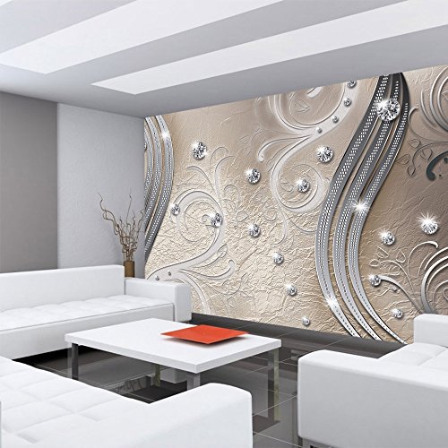 Vlies Fototapete 400×280 cm PREMIUM PLUS Wand Foto Tapete Wand Bild Vliestapete – Ornamente Tapete Abstrakt Perlen Ranke Diamant Blätter Schwung Streifen sepia – no. 557 - 6