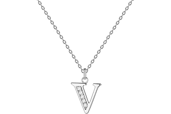 cotigo - Collier lettre initial en acier inoxydable avec pierre de zircone brillante - Collier pour femme avec pendentif lettre A-Z - Pendentif initial de nom