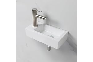 Ibergrif Lavabo de Cerámica Rectangular con 1 Orificio para Grifo, Lavabo de Mano Izquierda Montado en la Pared, Tamaño Pequeño: 376 × 188 × 93 mm, Blanco, M41102-L
