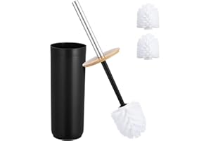 HonGien Brosse de Toilette WC, Brosses WC et Supports, Brosse de Toilette à Long Manche Manche avec Couvercle en Bambou, Bac de Rangement (Noir)