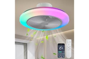 EKDADL RGB Ventilatore da Soffitto con Luce 50CM Dimmerabile Ventilatore a Soffitto con Luce 3 Colori 6 Velocità Silenzioso Lampadario con Ventilatore da Soffitto con Luce