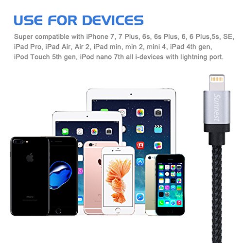 Iphone Ladekabel Lightning Kabel Iphone-6-Ladekabel – EASHION 3* 2m Iphone Ladekabel iphone Datenkabel Lightning Kabel aus Nylon USB Ladekabel Datenkabel kompatibel mit Apple iPhone 7 Plus/7/6 Plus/6 /5/5S/6s iPad 4 iPad Mini/Air iPod 5 und iPod7(Schwarz) - 6