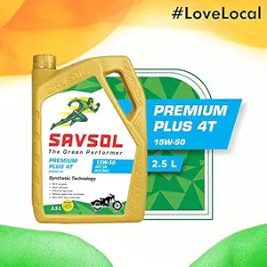 SAVSOL Premium Plus 4T 15W-50 API SN JASO MA2 Engine Oil with Synthetic Technology, BS 6 Compatible for Cruiser Bikes (2.5 L)