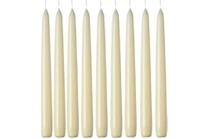 1ABOVE 10 Pack Tapered Dinner Candles | Unscented - Slow Burning Candles | Multi-Purpose | Smokeless Candles (Ivory)