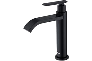 AiHom Robinet eau froide uniquement Cascade Robinet lave main eau froide Robinet eau froide Mitigeur Lavabo Robinet Lavabo Salle de Bain Mitigeur Lave Main Convient aux Lave Main WC, Noir