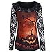 Produktbild MYMYG 2018 New Mode Halloween Kürbis Damen Spitze Patchwork Asymmetrische T-Shirt Tops Bluse Gedruckt Sweatshirt Jumper Pullover (C1-Mehrfarbig,EU:36/CN-M)