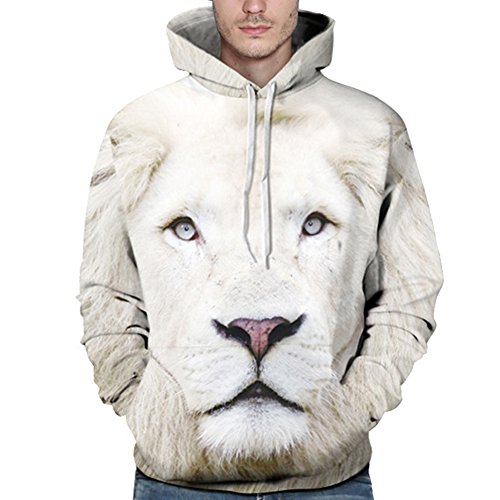 ROBO Sudadera con Capucha para Hombres 3D Impresión de León Blanco Pullover Manfa Larga, EU 38-48