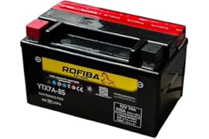 ROFIBA BATTERIE RoFiba YTX7A-BS Batteria Moto 12V 7Ah AGM | Compatibile con Yuasa YTX7A-BS e Exide ETX7A-BS | Senza Manutenzione per Scooter, ATV e Moto