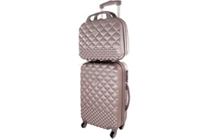 Camomilla Milano Set Valigeria, Set di Valigie, Trolley da Viaggio (40 lt.) + Vanity Case (15 lt.), Materiale Rigido, Ruote Pivotanti, Chiusura Zip con combinazione, Colore Oro Rosa Opaco