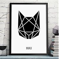 ABSTRAKTE KATZE - MIAU – lustiger Kunstdruck mit Katze - Geschenkidee für Katzenliebhaber zum Geburtstag, Jahrestag, Hochzeitstag oder als Gastgeschenk - Rahmen optional zubuchbar