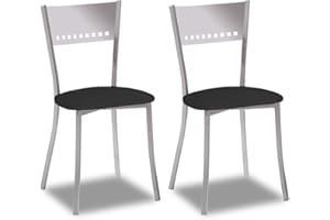 ASTIMESA 2 Sillas metálicas con respaldo de escalera y asiento tapizado - Estructura color aluminio - Asiento en Polipiel negra