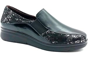 Pitillos - Mocasín,Zapato con cuña,Gomas en los Lados,Suela de Goma,Plantilla Extraible,clásico,Piel y Tela para: Mujer