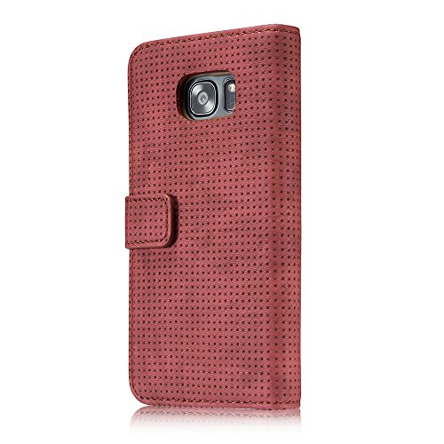 Samsung Galaxy S7 Hülle, Samsung Galaxy S7 Schutzhülle Leder Hülle, Alfort 2 in 1 Retro Ledertasche Gasdurchlässig Design Dual Use Falten Premium PU Leder Tasche Case Cover Flip Mappen Kasten Abdeckung für Samsung Galaxy S7 ( Nein Edge ) 5.1″ Smartphone Funktion Standfunktion Unterstützte Telefone mit einem Magnetverschluss ( Rote ) + Alfort Schwarz Stylus Pen - 3