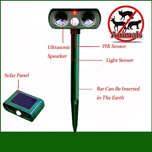Tierabwehr, KENO Solarbetrieb Ultraschall Tiervertreiber Hundeschreck Katzenschreck Gegen Hunde, Katzen, Mäuse, Ratten, Kaninchen, Rehe, Füchse, Vögel für Ihre Garten und Haus - 2