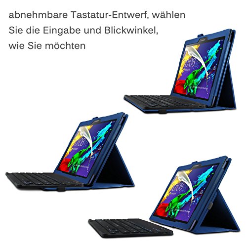 Infiland Lenovo Tab 2 A10-70 / Tab 2 A10-70L / Tab 2 A10-70F / Tab 2 A10-30F / Tab 2 A10-30L / Tab 3 10 Business/ Tab3 10 Plus Bluetooth Tastatur Hülle(QWERTZ Tastatur) -Slim Fit Kunstleder Smart Stand Tasche mit Hochwertige Abnehmbar Drahtlos Bluetooth Tastatur für Lenovo Tab 2 A10-70 / Tab 2 A10-30 / Tab 3 10 Business/ Tab3 10 Plus 10,1 Zoll Tablet(mit Auto Schlaf / Wach Funktion)(Dunkleblau) - 3
