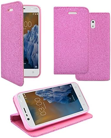 Nokia 3 Glitter Light Pink Design Pu Leather Book Flip Case Cover