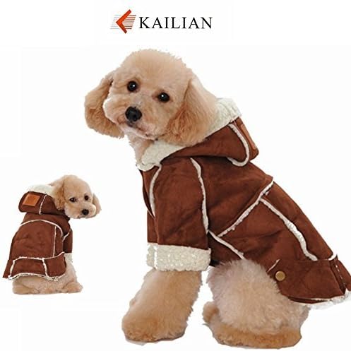 Kailian ® Dog winter Jacket Puppy Hooded Coat, Dog Apparel,Dog Snowsuit, Faux Shearling Fabric Coat Cotton Clothes-Brown-XL