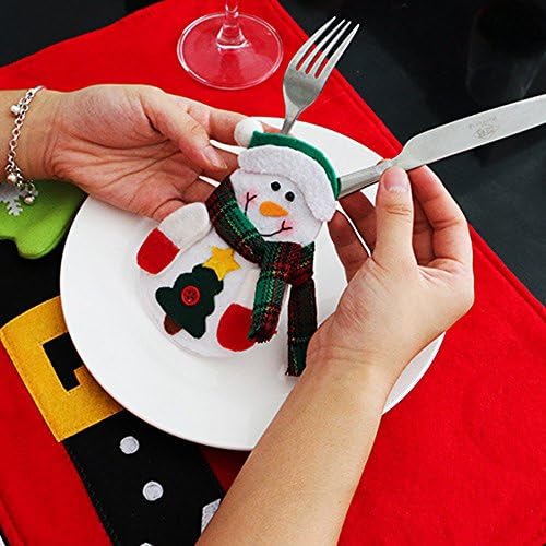 MCHSHOP Kitchen Cutlery Suit Silverware Holders Pockets Knifes Forks Bag Snowman Santa Deer Shaped For Christmas Party Decoration (Snowman)