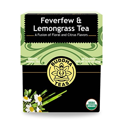 Organic Feverfew Lemongrass Tea - Kosher, Caffeine-Free, GMO-Free - 18 Bleach-Free Tea Bags