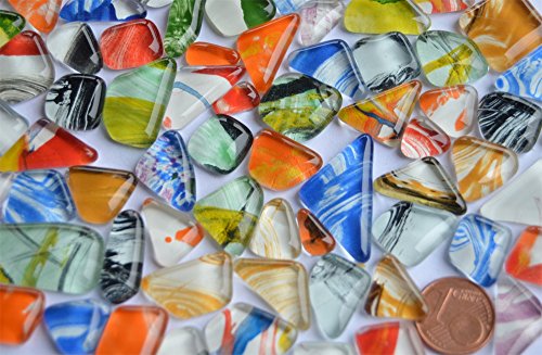 Glasmosaiksteine softglas unregelmäßig mit Muster bunt, 100g ca.60St - 2