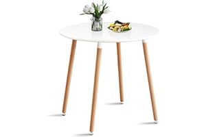 AnYu Furniture Mesa Comedor Redonda, Mesa Cocina PequeñA de Cocina para 2 4 Personas, Mesa de Comedor Blanca 80 Cm