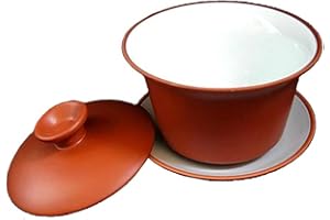 YXHUPOT Gaiwan - Tazón de té Kungfu Zisha Red Clay negro, 130 ml, platillos Sancai (rojo y blanco)