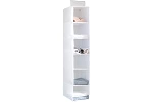 YINGGG Hängender Schrank Organizer Faltbares Hängendes Regal Hängeaufbewahrung Kleiderschrank mit 6 Fächern für Textilien hängender Stoffschrank für Pullover Kleidung, Weiß, 20 cm