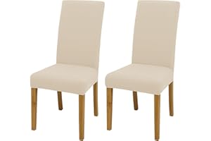 SUKAIKEQA Dehnbarer Stuhlbezug, Hochstuhlbezug, Bürostuhlbezug, (Satz 4/6/8 Stück mit Rückenlehne), geeignet für Wohnzimmer, Küche, Party und Hotel (2, Milchseide Beige)