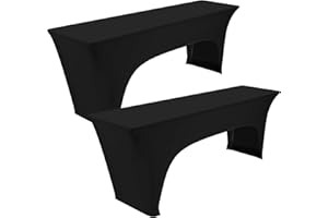 Teruntrue 2 Stück Premium Elastisch Biertischhusse, Biertischhusse für Bierzeltgarnitur, 220 x 70 cm, Unten sind 4 Fußtaschen angebracht, waschbare Tischhusse für Bankette im Freien (Schwarz)