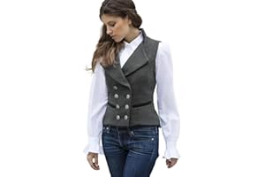 CAMDOM Chaleco de traje vintage de los años 50 para mujer, chaleco de tweed ajustado, chaleco con cuello en V, abrigo de doble botonadura con bolsillos, chaquetas sin mangas