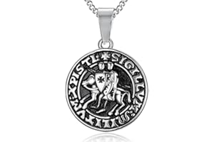 BOBIJOO JEWELRY - Pendentif Collier Blason Sceau Chevalier Templier Acier 316L Argenté Chaîne