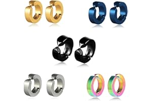 Clyhon 5 par prostokątnych kolczyków kreolskich ze stali nierdzewnej z klipsem, dla mężczyzn i kobiet, srebrne, tytanowe, składane, klipsy do uszu, kolczyki męskie, czarne, fałszywe kolczyki kreole,