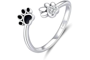 YASHUO Pet Dog Cat Footprint Ring 925 Sterling Silver Animal Paw Adjustable Open Ring,Feather Ring (Paw Rings)