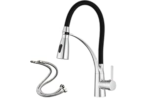 Heable Kitchen Mixer Tap with Pull Down Dual Function Sprayer, Single Lever 360° Swivel Kitchen Sink Taps with Black Silicone Hose, Available Chrome Finish Solid Brass