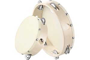 Aieraczy 2 Stück (6 Zoll & 8 Zoll) Holz Tambourin, Tambourine, Percussion-Handtrommeln für Kinder, Hölzern Einzelreihe Handheld Tambourin mit Jingles für Party, Spiele, Tanz, Gesangsbegleitung