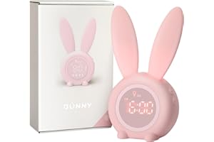 ‎YONGYAO YONGYAO Baby Kinderwecker Mädchen Lichtwecker Hasenwecker Hasen Wecker Uhr Rabbit Alarm Clock Wake Up Light Nachttischlampe Schlummerfunktion,6 Laute Geräusche, zeitgesteuertes Nachtlicht Geschenk