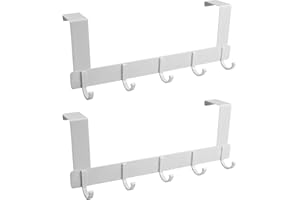 wiksite 2 Pack Over Door Hooks Hangers, Heavy Duty Over Door Hooks - 5 Hooks, No Drilling No Mark, Space Saving Over Door Storage Coat Hooks Clothes Hangers Perfect for Hanging Coats, Towels, Bags