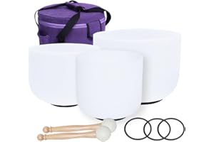 ENERGYSOUND ENERGYSOUN - Juego de 3 cuencos de cristal de cuarzo esmerilado de 12 pulgadas, C, 10 pulgadas E 7 pulgadas A