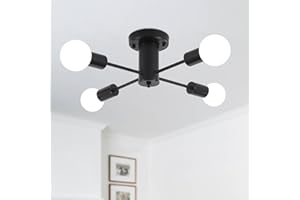 ‎ASHUAQI ASHUAQI Deckenlampe Schwarz Deckenleuchte Wohnzimmer, 4 Flammige Kronleuchter Vintage, E27 Fassung Modern Wohnzimmerlampe Sputnik Lampe für Küche Schlafzimmer Esszimmer Flur Eingang Wohnzimmer
