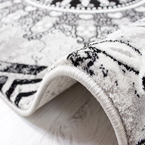Klassischer Wohnzimmer Teppich Sehr dicht Gewebt, Meliert Medallion Ornament Muster in Grau Schwarz – Top Qualität, VIMODA, Maße:40 cm x 60 cm - 3