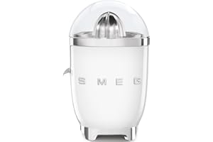 Smeg, Spremiagrumi Elettrico CJF11WHEU, Spremitura a Pressione Manuale, Beccuccio Antigoccia e Cono Universale, Base Antiscivolo, Avvolgicavo Integrato, 70W, Bianco