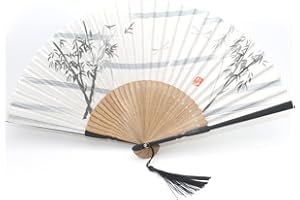 1SourceTek Folding Hand Held Fan 8.27"(21cm) with Fabric Sleeve Protection For Gifts and Wall Decoration - Japanese Retro Style